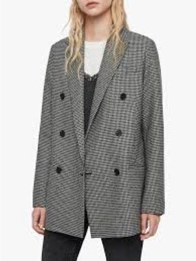NWT All Saints Checked Double-Breasted Blazer Jacket Size 8